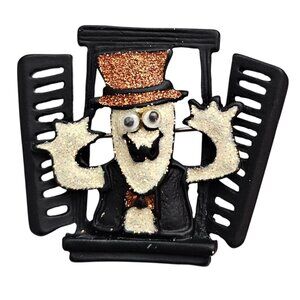 Google Eyed Google Ghost Brooch Orange Hat Pin C978